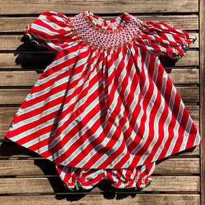 4T Anavini Christmas Candy Cane Striped Smocked Holiday Set